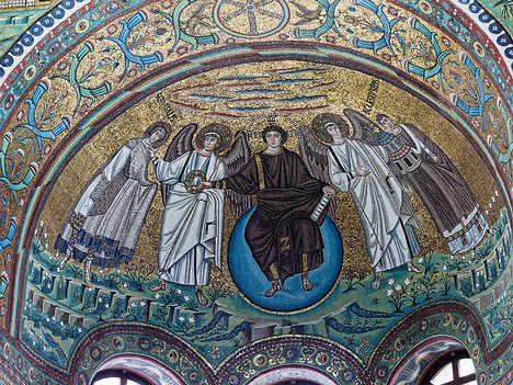 20240621_X6210031_EM1II_DxO-HDRrealDP7XD Christ, two archangels offering crown of martyrdom to St Vitalis with bishop Ecclesio