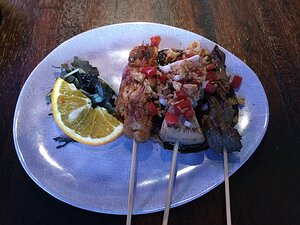 20190507_IMG202946737_MotoG4-JEB third course - From the Farm: Lamb satay with soy-lime sauce/Chicken satay with peanut-chili sauce/Curried jackfruit satay