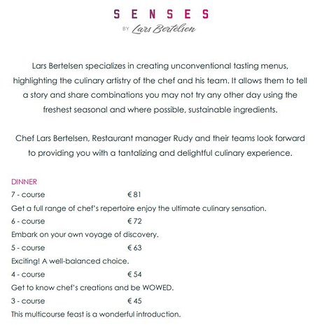 Senses-menu We chose the four-course option