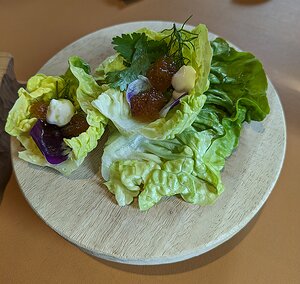 20240515_PXL104727537_Pixel7a-JEB Mises en Bouche Printanières - laitue sucrine with huto eggs (Rhine catfish)