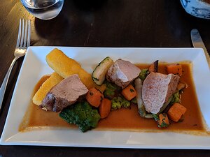 20190904_IMG190527_Pixel3a-JEB Main: Roasted fillet of pork, sweet potato and polenta chips