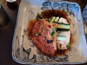 20190904_IMG190534_Pixel3a-JEB Main: Miso-glazed skate wing, seasoned rice, dashi and cucumber