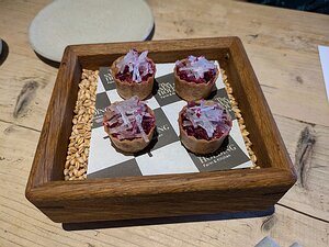 20240809_PXL172602085_Pixel7a-JEB amuse bouche: tartlets with beetroot, venison, grated radish