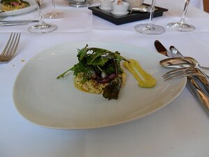 20131018_SAM_1466_ES71 Amuse bouche - octopus, curried couscous, salad