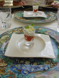 20070605_DSC02672_DSCV1 the 32€ menu which has four choices for each of the starter and main courses and a dessert trolley Amuse bouche - cream cheese mousse with a tomato and basil...