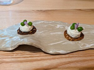 20240711_PXL103745083_Pixel7a-JEB amuse bouche - chickpea tuille with garlic cheese and peas