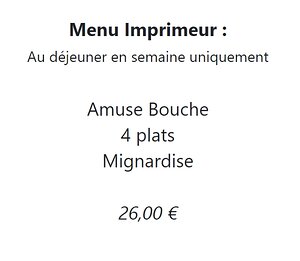 Imptimerie menu 12Oct2023 The only menu now available on Monday, Thursday and Friday lunchtimes