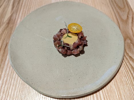 20230119_PXL114357483_Pixel3a-JEB amuse bouche 3: red tuna tartare with soya and egg crem and kumquat