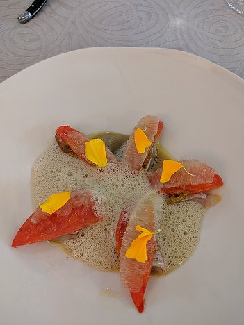 20190719_IMG133246_Pixel3a-JEB second course: red mullet under tomato and lemon and a foie gras sauce