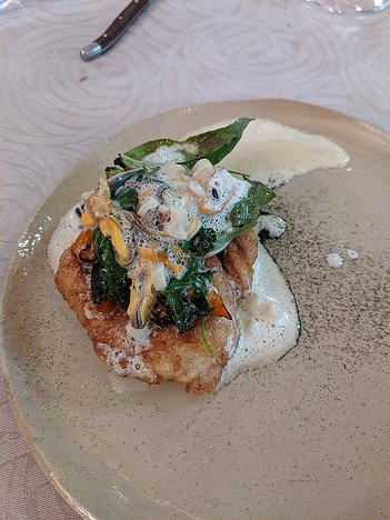 20190719_IMG135240_Pixel3a-JEB third course: apricot-stuffed veal sweetbread with basil and a cuttlefish and mussel sauce