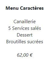 Menu with four glasses of wine 25€