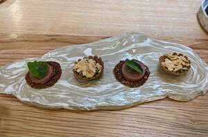 20230728_PXL2103728416_Pixel7a-JEB smoked veal on cracker and nasturtium; broccoli, garlic, hazelnut tartlet