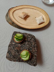 20180706_IMG125026543_MotoG4-JEB chestnut flour tarts with chèvre and cucumber; baby eel puffs with creamy eel filling