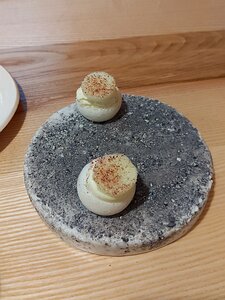 20221203_PXL113626734_Pixel3a-JEB amuse bouche: apple macaroon, bay leaf cream, slice of apple and pepper