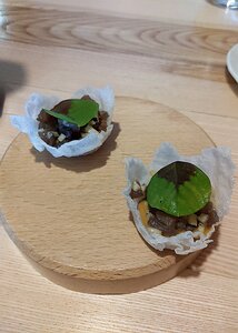 20221203_PXL113639246_Pixel3a-JEB amuse bouche: rice paper, red tuna and egg yolk