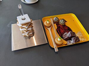 20220616_PXL121059755_Pixel3a-JEB baby lemon rum babas, sesame biscuits with cream, chocolate bonbon (and sugar squares)