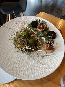 20161117_IMG124110_MotoG4-JEB Amuse bouche - parsley cake biscuits, terrine on a stick and cinder biscuit with pate filling