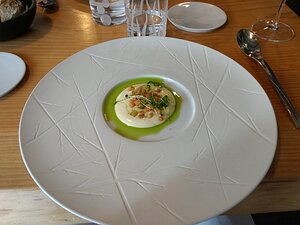 20161117_IMG125052_MotoG4-JEB mousseline de pomme de terre à l'oxalis (potato puree with croutons, oxalis (wood sorrel) oil and cress)