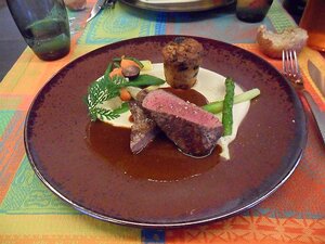 20150306_SAM_7827_ES71 main: Roast deer steak, celeriac puree, prune-stuffed cake
