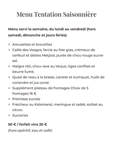 20220314-Menu Tentation The 50€ Menu Tentation Saisonnière