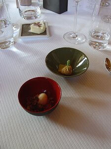 20101014_DSC00831_DSCV1 Amuse bouche - fois gras mousse and orange jellly and quail egg bacon bits