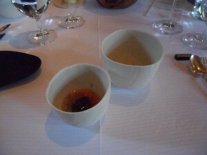 20131119_SAM_1476_ES71 Amuse bouche - vegetable bouillon with molluscs and salad