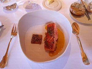 20200928_132306_Pixel3a-JEB Truite saumonée cuite au sel, butternut au pralin de courge, potimarron monté au beurre noisette