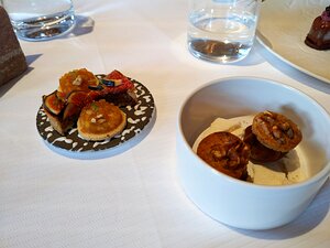 20200928_141802_Pixel3a-JEB fig and dark chocolate tart, spiced apple biscuit, chocolate, coffee and nuts