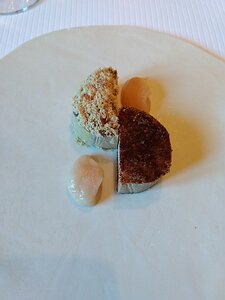20180904_IMG195343980_MotoG4-JEB starter: Foie gras de canard, crémeux de café, coing confit au citron et râpé de foie gras cru