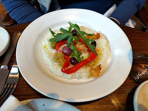 IMG_20170419_183444634_HDR antipasti: Whipped salt cod, peppers, olives and croutons