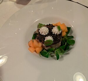 20240621_PXL174810153_Pixel7a-JEB Tartare di branzino, insalata, melone, feta ed olive nere (Sea bass tartare, salad, melon, feta and black oIives)