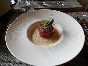 20130627_SAM_1232_ES71 starter: Fettuccini de Thon Albacore mariner a la sauce soja-gingembre, Salpicon de concombres à huile de sésame