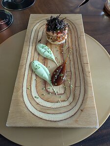 20251026_PXL121511158_Pixel7a-JEB smoked salmon sushi with rice cooked in rose tea, nori, pickles, wasabi and miso