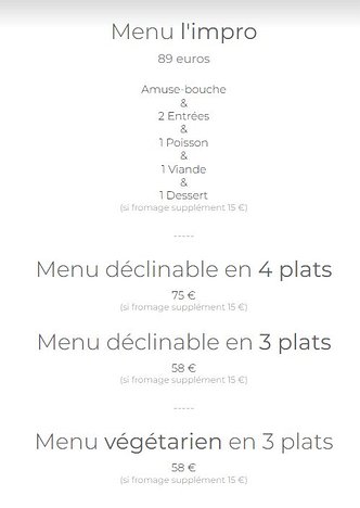 20221030 - menu We chose the 89€ Menu l'impro