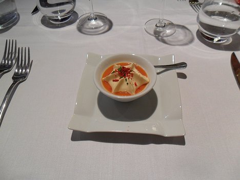 20120511_SAM_0599_ES71 amuse bouche - cold tomato soup with tomato and saffron foam