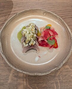 20260212_PXL120428558_Pixel10-JEB Entre mer et potager: dorade fumée au bois de sapin, spaghettis de radis,pickles de graines de moutarde, pourpier (purslane), crème d'Isigny, gel de citron...