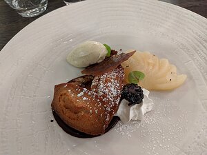 20190919_IMG204331_Pixel3a-JEB dessert: Madeleines, poached pear, vanilla ice cream