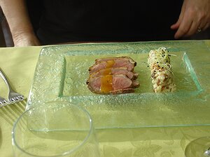 20080125_DSC04072_DSCV1 Sashimi de canard aux fruits de la passion, crémeux d'orge perlé et cacahuètes