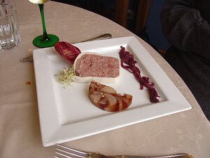 20100108_DSC00464_DSCV1 starter: Venison terrine and pears in apsic (Duo de terrines de chevreuil)