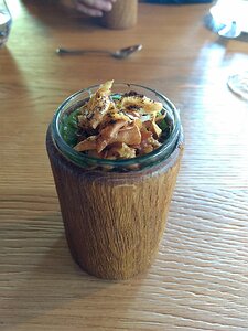 20170517_IMG125148758_MotoG4-JEB amuse bouche 3: Nettle soup with vinagre de foins and Jerusalem artichoke chips