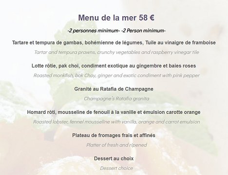 Valentino seafood menu