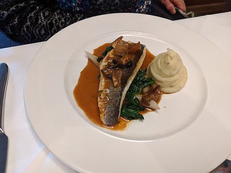 20190906_IMG132027_Pixel3a-JEB main: Grilled Hake Fillet with Pesto Mash, Cockle and Chive Cream